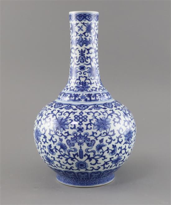 A Chinese blue and white bottle vase, Daoguang seal mark but later, H. 29cm